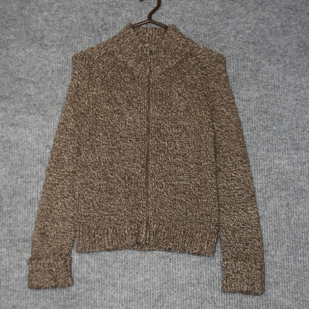 Monsoon Full Zip Wool Blend Sweater Womens S Brown Marled Chunky Knit‎ Cardigan